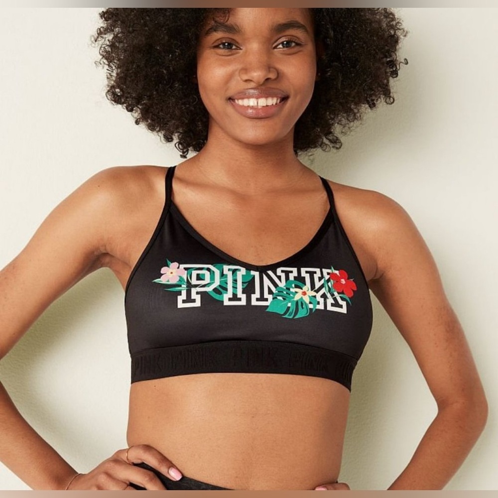 PINK Victoria's Secret Black Floral Sports Bra